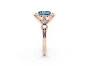 Fancy Blue Radiant Cut Diamond Floral Halo Ring Set in Rose gold with Shared Prong Band