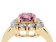 Radiant Cut Cluster Halo Engagement Ring Setting for a Fancy Pink Lab-Grown Diamond | Large Round Accents | Yellow Gold