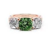 Fancy Green Cushion Cut Diamond Three-Stone Ring Set in Rose gold with Textured Band