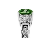 Fancy Green Cushion Cut Diamond Three-Stone Ring Set in Platinum with Pavé Band