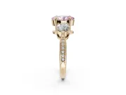 Oval Three Stone Engagement Ring Setting for a Fancy Pink Lab-Grown Diamond | Tapered Pave Band | Yellow Gold