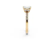 Emerald Cut Side Stone Pave Engagement Ring Setting | Paired Round Accents | Yellow Gold