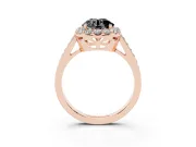 Fancy Black Round Cut Diamond Floral Halo Ring Set in Rose gold with Pavé Band and Prong Setting