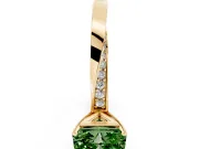 Fancy Green Radiant Cut Diamond Engagement Ring Set in Yellow gold with Side Stone Accents and Prong Setting