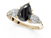 Pear-Shaped Three-Stone Engagement Ring Setting for a Black Center | Pear Side Stones | Yellow Gold