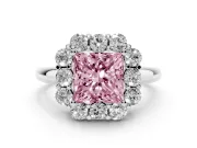 Princess Cut Graduated Milgrain Halo Engagement Ring Setting for a Fancy Pink Lab-Grown Diamond | Sterling Silver
