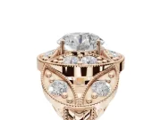 Round Vintage Floral Halo Engagement Ring Setting | Engraved Milgrain Band | Rose Gold
