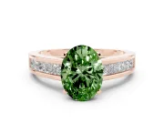 Fancy Green Oval Cut Diamond Solitaire Ring Set in Rose gold with Channel-Set Band and Prong Setting