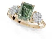 Emerald Cut Three Stone Engagement Ring Setting for a Fancy Green Lab-Grown Diamond | Tapered Pave Band | Yellow Gold