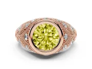 Fancy Yellow Round Cut Diamond Bezel Ring Set in Rose gold with Milgrain Accent Band