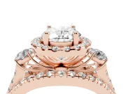 Oval Halo Split Shank Engagement Ring Setting | Round Side Stones | Rose Gold