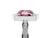 Princess Cut Vintage Scalloped Halo Engagement Ring Setting for a Fancy Pink Lab-Grown Diamond | Pave Band | White Gold
