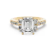 Emerald Cut Side Stone Pave Engagement Ring Setting | Paired Round Accents | Yellow Gold