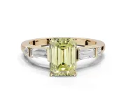 Emerald Cut Tapered Baguette Engagement Ring Setting for a Fancy Yellow Lab-Grown Diamond | Bar Set Sides | Yellow Gold