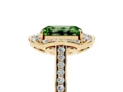 Emerald Cut Petal Tip Halo Engagement Ring Setting for a Fancy Green Lab-Grown Diamond | Pavé Band | Yellow Gold