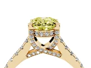 Oval Hidden Halo Pave Engagement Ring Setting for a Fancy Yellow Lab-Grown Diamond | Claw Prongs | Yellow Gold