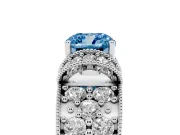 Cushion Cut Vintage Pave Engagement Ring Setting for a Fancy Blue Lab-Grown Diamond | Milgrain Edges | White Gold