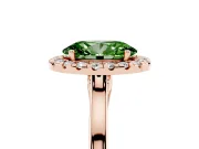 Fancy Green Oval Cut Halo Round Diamond Solitaire Ring Set in Rose gold with Pavé Band and Prong Setting