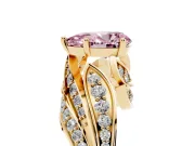 Fancy Pink Pear Cut Diamond Solitaire Ring Set in Yellow gold with Layered Twist Pavé Band
