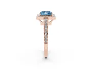 Fancy Blue Princess Cut Diamond Halo Pavé Engagement Ring Set in Rose gold with Bezel Setting