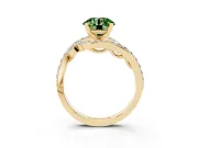 Fancy Green Round Cut Diamond Solitaire Ring Set in Yellow gold with Pavé Twist Band and Secure Prong Setting