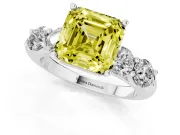 Asscher Cut Five Stone Engagement Ring Setting for a Fancy Yellow Lab-Grown Diamond | Prong Set Side Stones | White Gold