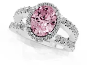 Oval Halo Split Shank Engagement Ring Setting for a Fancy Pink Lab-Grown Diamond | Platinum