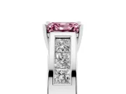Fancy Pink Asscher Cut Diamond Solitaire Ring Set in Silver with Channel-Set Accent Stones and Prong Setting