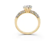 Heart-Shaped Multi Row Pave Solitaire Engagement Ring Setting | Domed Shoulders | Yellow Gold