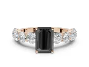Emerald Cut Side Stone Engagement Ring Setting for a Black Center | Rose Gold