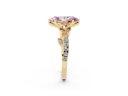 Fancy Pink Marquise Cut Diamond Solitaire Leaf-Inspired Ring Set in Yellow gold with Pavé Band and Prong Setting
