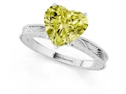 Fancy Yellow Heart Cut Diamond Solitaire Milgrain Engraved Band Set in Platinum with Prong Setting