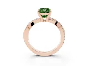 Fancy Green Princess Cut Diamond Twist Band Solitaire Set in Rose gold with Pavé Accents and Prong Setting