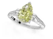 Pear-Shaped Vintage Cathedral Engagement Ring Setting for a Fancy Yellow Lab-Grown Diamond | Carved Band | Platinum