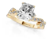 Radiant Cut Diamond Solitaire Twisted Band Set in Yellow gold with Pavé Setting