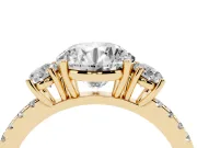 Round Three Stone Engagement Ring Setting | Pave Shoulders | Yellow Gold