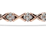 Round Lab-Grown Diamond Cluster Tennis Bracelet | Crossed X Links | Rose Gold
