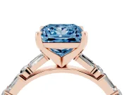 Princess Cut Baguette Side Stone Engagement Ring Setting for a Fancy Blue Lab-Grown Diamond | Rose Gold