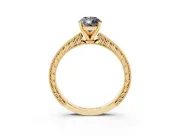 Pear-Shaped Engraved Solitaire Engagement Ring Setting for a Black Center | Yellow Gold