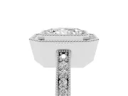 Radiant Cut Diamond Halo Engagement Ring Set in Platinum with Pavé Band and Round Halo Stones