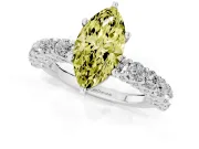 Fancy Yellow Marquise Cut Diamond Solitaire Ring Set in Platinum with Shared Prong Pavé Band