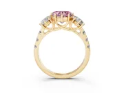 Heart-Shaped Three Stone Engagement Ring Setting for a Fancy Pink Lab-Grown Diamond | Accented Shoulders | Yellow Gold