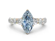 Marquise Side Stone Engagement Ring Setting for a Fancy Blue Lab-Grown Diamond | Scalloped Prong Accents | Yellow Gold