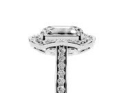 Emerald Cut Petal Tip Halo Engagement Ring Setting | Single Row Pavé Band | White Gold