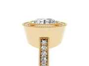 Round Cut Diamond Halo Engagement Ring Set in Yellow gold with Pavé Band and Round Halo Stones