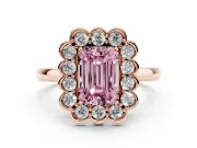 Emerald Cut Scalloped Cluster Halo Engagement Ring Setting for a Fancy Pink Lab-Grown Diamond | Plain Band | Rose Gold