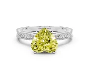 Fancy Yellow Heart Cut Diamond Solitaire Milgrain Engraved Band Set in White gold with Prong Setting
