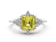 Asscher Cut Cluster Engagement Ring Setting for a Fancy Yellow Lab-Grown Diamond | White Gold