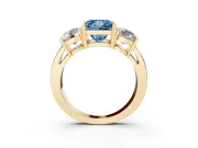 Princess Cut Three Stone Engagement Ring Setting for a Fancy Blue Lab-Grown Diamond | Wide Plain Band | Yellow Gold