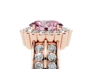 Fancy Pink Oval Cut Diamond Scalloped Halo Ring Set in Rose gold with Pavé Split Shank